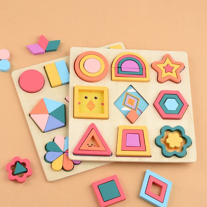 Wooden Shape Cognition Matching Puzzle Board 3D Puzzles Game Children Hand Grasp Board Geometry Jigsaw Puzzle Educational Toys