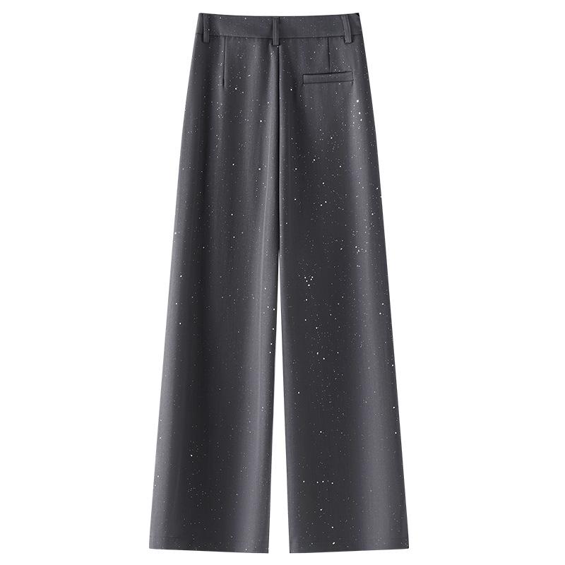 Women's Gray Wide-Leg Suit Pants: 2025 Spring/Summer Draping Straight-Leg Loose Trousers