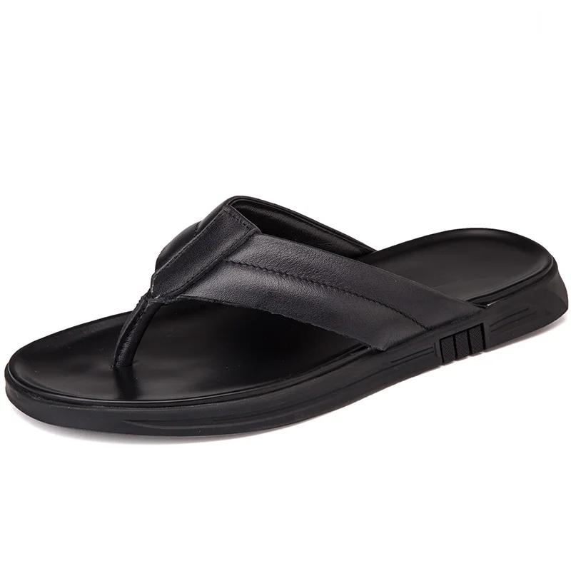 Fashion Men Genuine Leather Slippers Summer New Arrival Man Flip Flops Fashion Pinch Feet High Quality Male Beach Shoes Outdoor Footwear