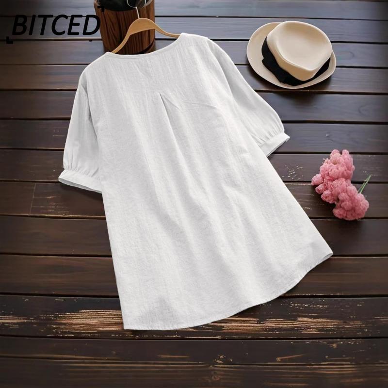 BITCED Women's Fashion Casual Solid Color Print Short Sleeve O-Neck Blouses & Shirts