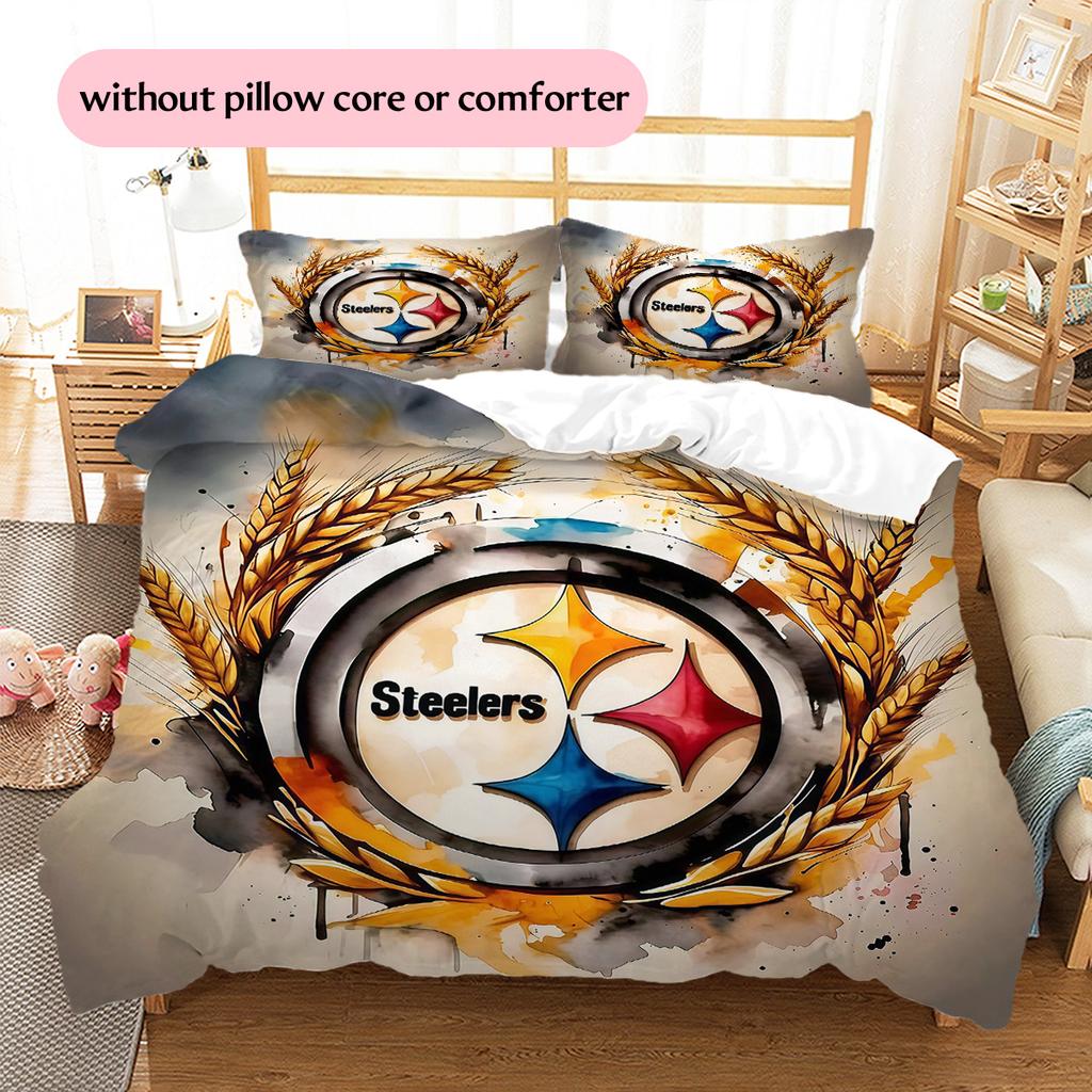Pittsburgh Steelers3 Pattern Bedding Quilt Set Home Decoration Gift (1 * Duvet Cover + 2 * Pillowcase Without Core)