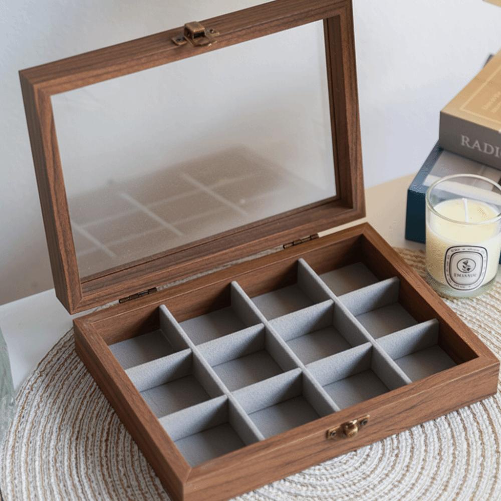 Glass Lid Jewelry Organizer Velvet Earrings Display Tray Multipurpose Ring Display Holder  Store