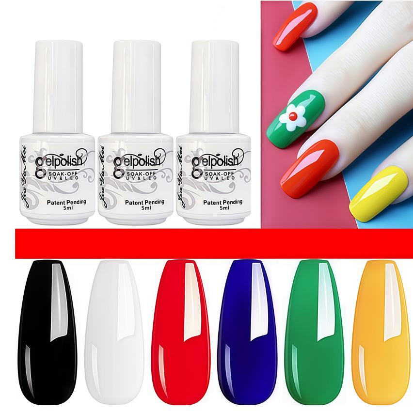 GELPOLISH Nail Art Set: Base, Top Coat, Transparent & White Gel Polishes