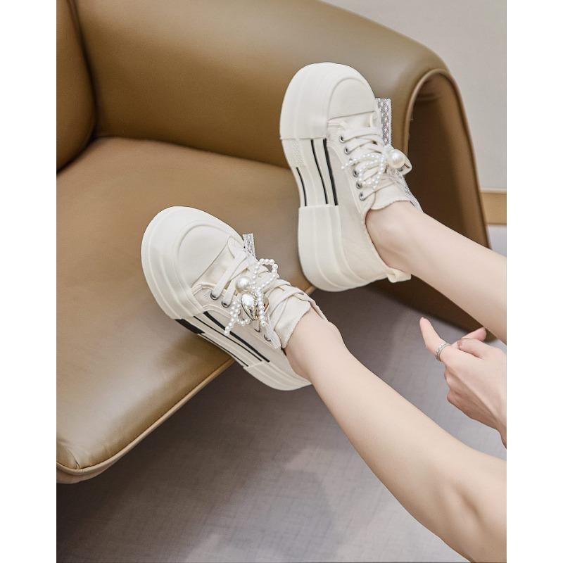 Canvas Shoes Women's Platform Muffin Shoes Summer New Versatile Round Head Lace-up Casual Shoes Breathable Single Shoes