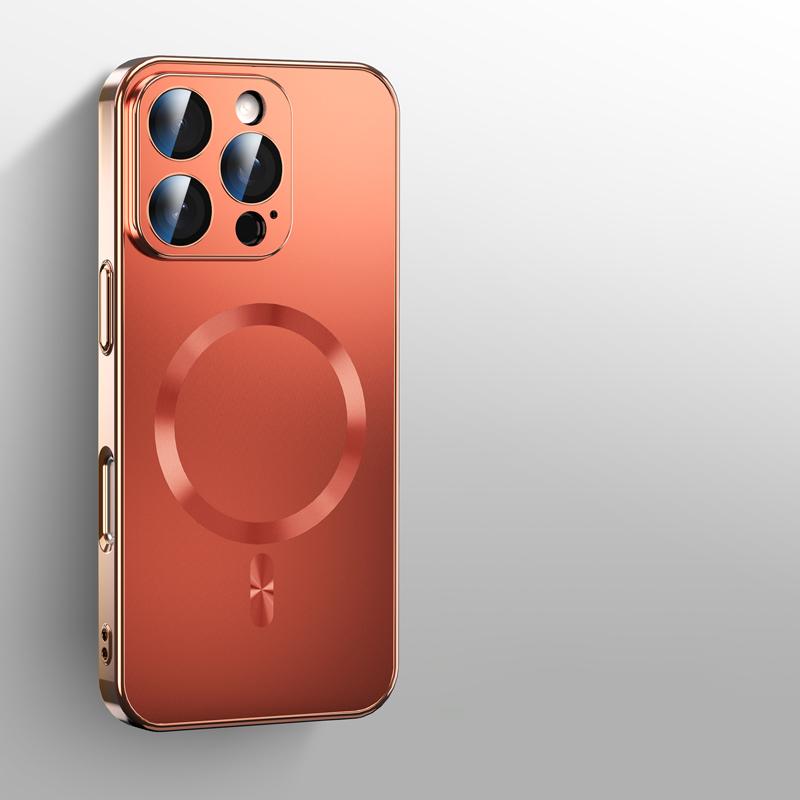 

Magsafe Магнитная Беспроводная Зарядка Роскошный Однотонный Гальванизированный Чехол для Телефона Для iPhone 16 Pro Max 14 12 13 15 Pro Max Задняя Крышка iPhone 15 Pro Max оранжевый
