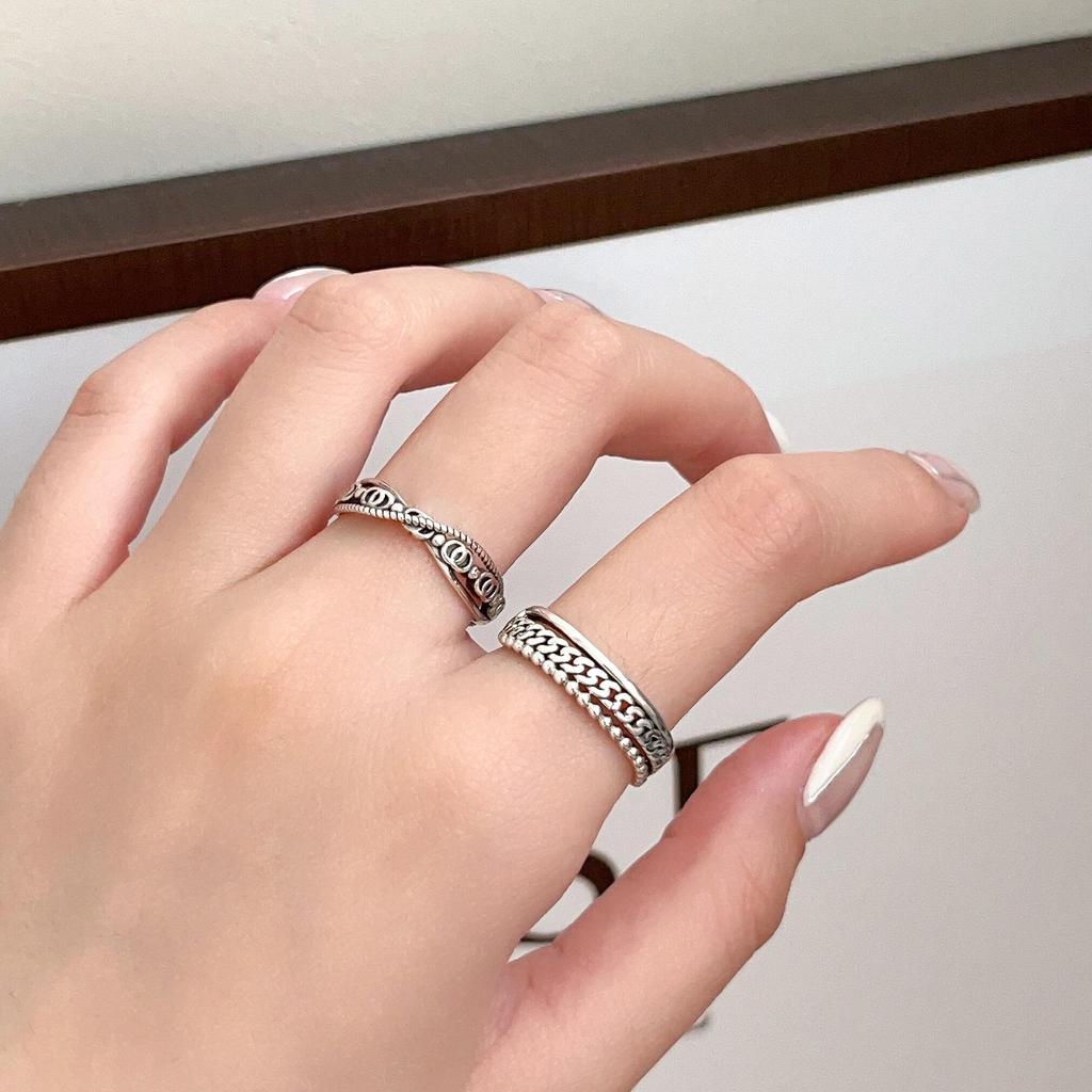 Otwarty pierścionek na palec wskazujący ze srebra próby 925 dla kobiet - Modny retro design łańcuszka