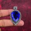 Blauer Saphir Anhänger, handgefertigter Edelstein Anhänger, 925 Sterling Silber Anhänger Antiker Schmuck, Verlobungsgeschenk
