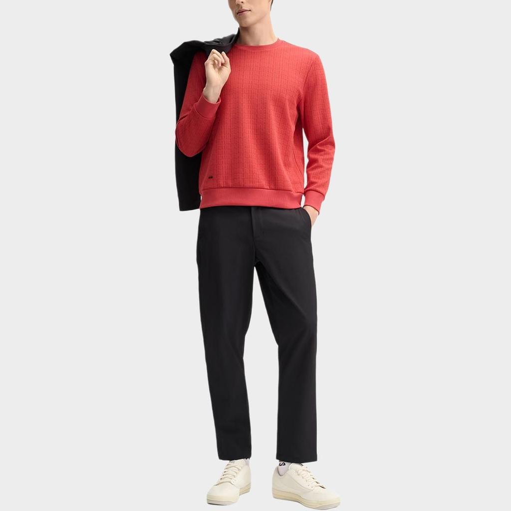 FILA BLUE Minimalist Style Fleece Lined Solid Color Thermal Skin Friendly Straight Fit Casual Pants Men's Jet Black F11M512801F-BK