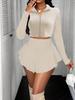 Dames Effen Kleur Rits Cropped Top & Ruche Rokje Set