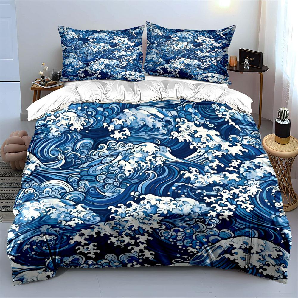 "Ocean Wave Pattern Bedding Set" Multiple Sizes Kid's and Adults' Bedroom Exquisite 3PC Bedding Set Gift