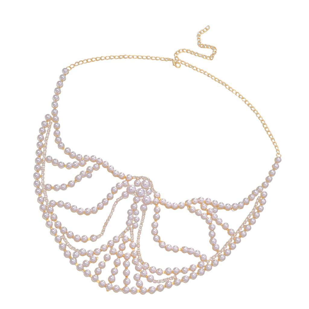 Elegant Half Mask Beads Face Accessory Cosplay Face Chain Imitating Pearls Unisex Fashion Jewelry for Party Wear