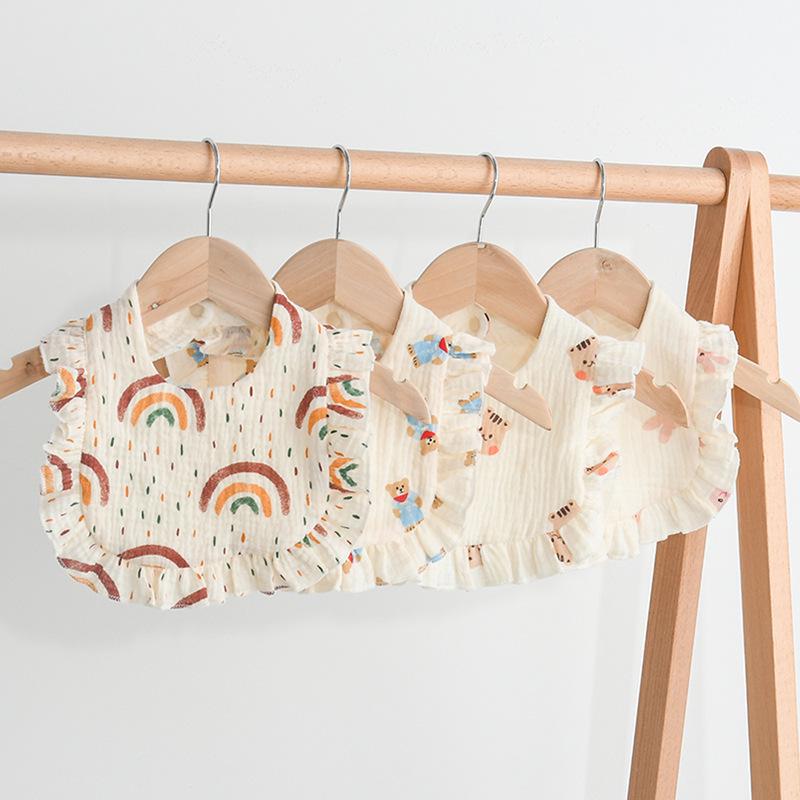 Ruffle Baby Drool Bibs: Pure Cotton Printed Lace Bibs