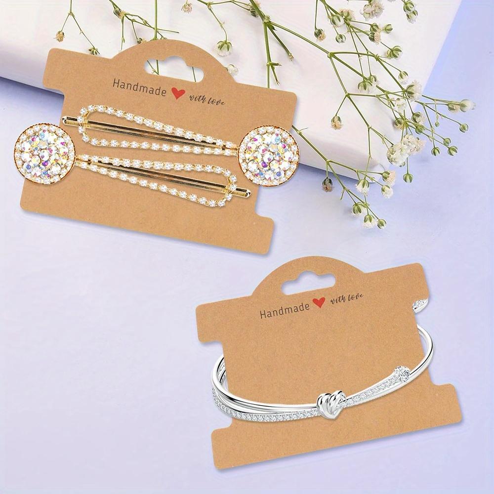 100 Stück Schmuck-Präsentationskarten, Braune Kraftpapier-Präsentationskarten, 3,5x3,8 Zoll Mehrzweck-Schmuck-Präsentationskarten für Haargummis, Halsketten