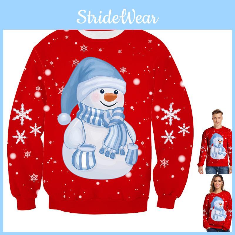 Cozy Women's Christmas Sweater With Snowman Pattern And Crew Neck Pullover Style