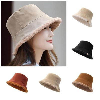 Autumn and Winter Hats for Women Korean Bucket Hat Warm and Thickened Reversible Lamb Wool Cloche Hat for Men Street Style