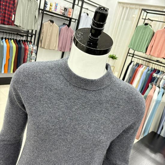 Men's 100% Wool High-Collar Knit Sweater – Thick, Warm, Solid Color, Perfect for Autumn and Winter