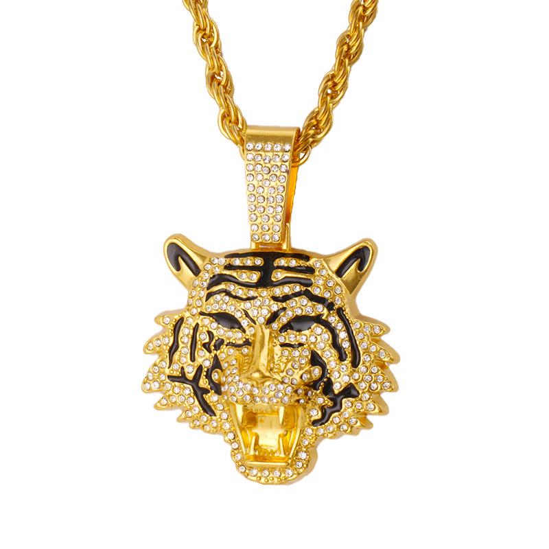 

Men s Exaggerated Tiger Head Pendant Necklace - European & American Hip-Hop Style