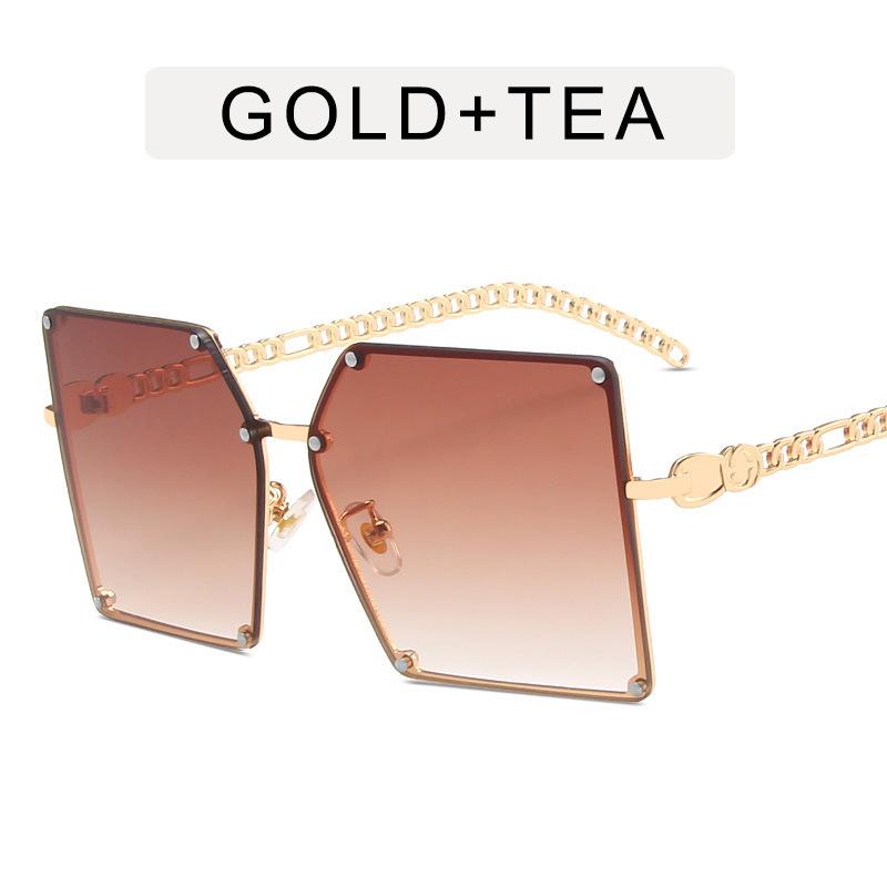 Korean Style Sunglasses Women Fashion Big Frame Chain Leg Sun glasses for Women UV Protection Female Sunglass