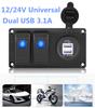 2-Gang Blue LED Rocker Switch Panel Circuit Breaker Dual USB Charger Car Truck