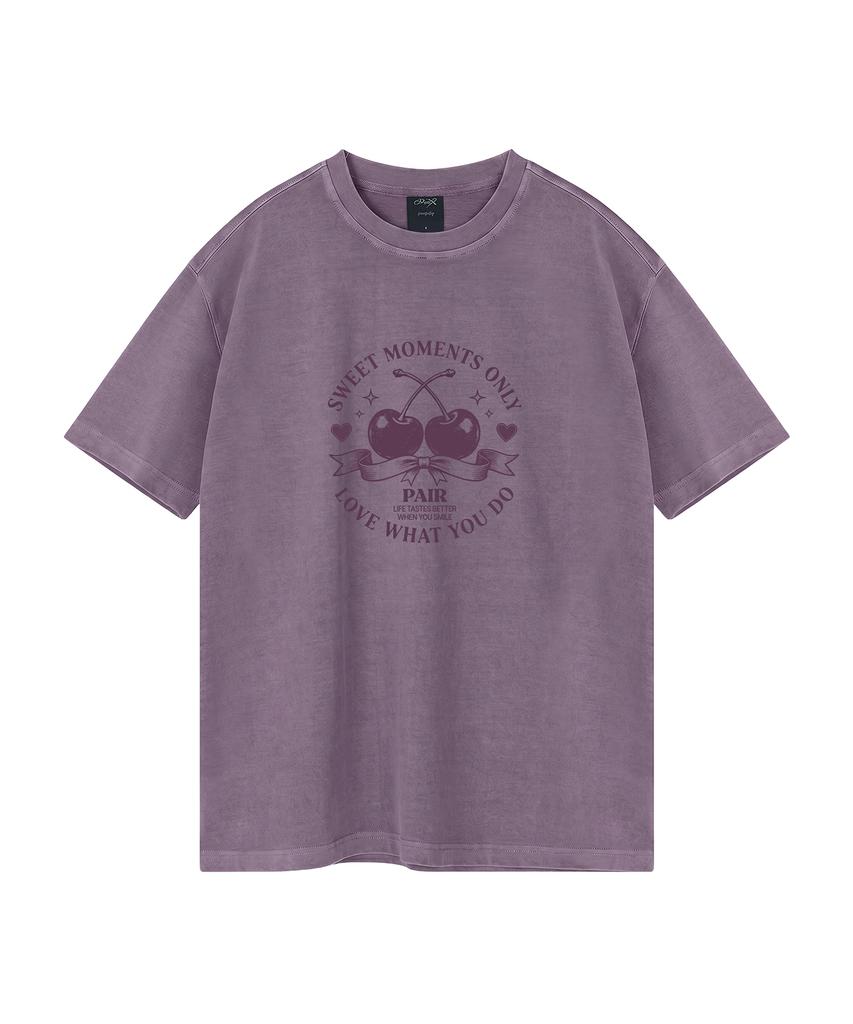 WILDROCK Cherry Pair Pigment Oversized Short Sleeve T-Shirt (Includes Cropped) (Type B)