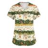 Dame Juleprint V-hals Kortærmet Scrub Top med Lommer Plejer Uniform
