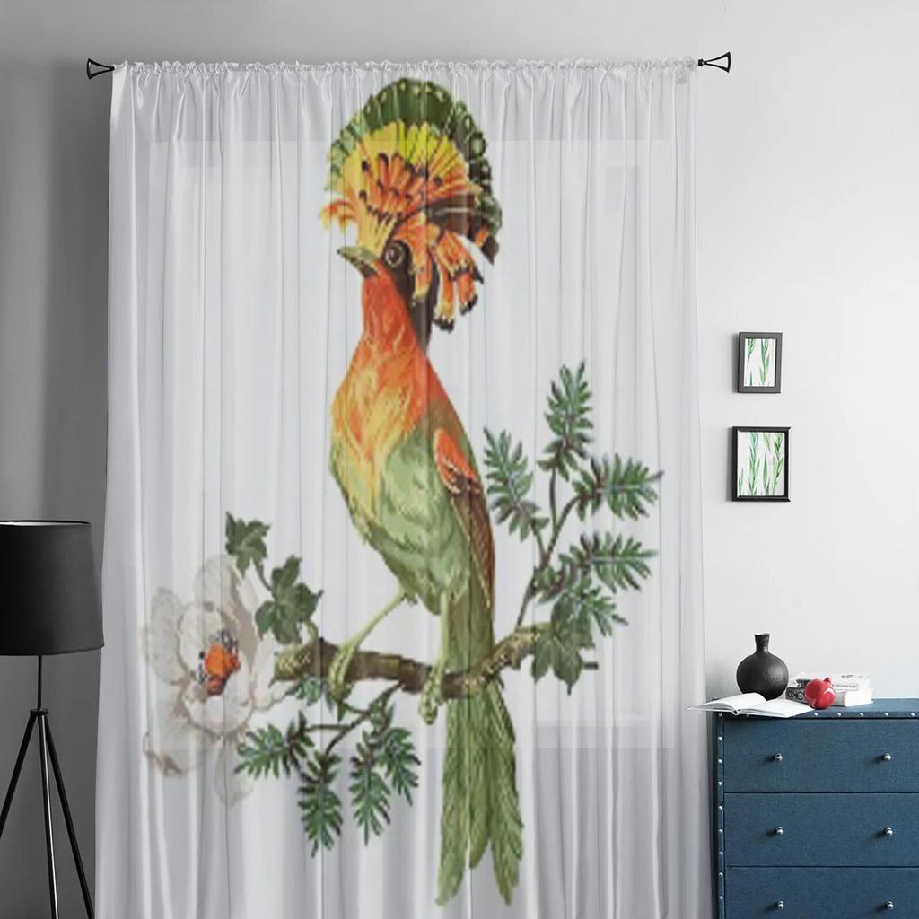 Bird And Exotic Flowers Sheer Curtains For Bedroom Living Room Tulle Curtains For Kitchen Window Voile Curtains