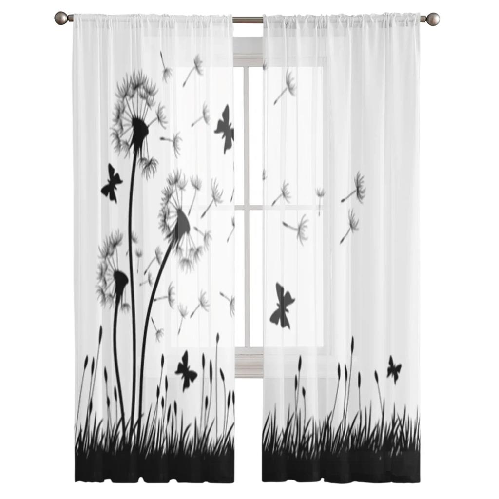 Eng Løvetann Blomst Sommerfugl Tyll Gardiner til soverom Boliginnredning Stue Kjøkken Voile Gardiner for blinde gardiner