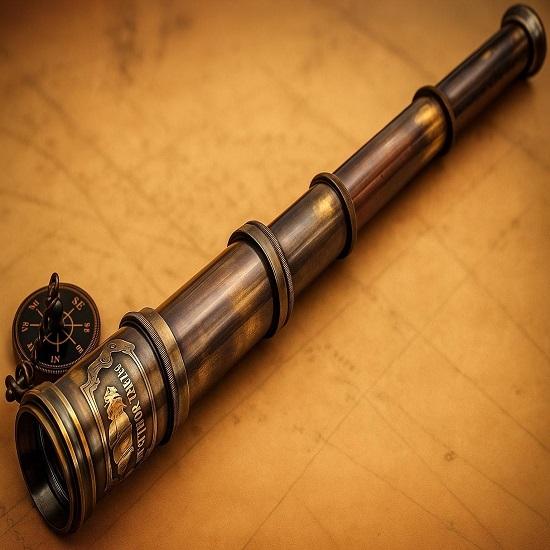 Nautical Brass Spyglass Telescope with Handcrafted Wood Box