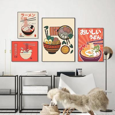 Yumurtalı Ramen Eriştesi Tuval Poster Japon Vintage Suşi Yemek Boyama Retro Mutfak Restoran Duvar Sanatı Dekorasyon Resim Çerçevesiz