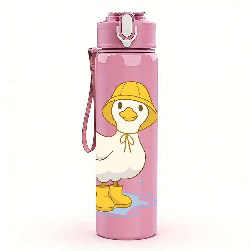 1PC Cute Yellow Duckling 750ml Color Plastic Sports Water Bottle Leakproof Flip Straw Lid Suitable for Sports Office Home Use