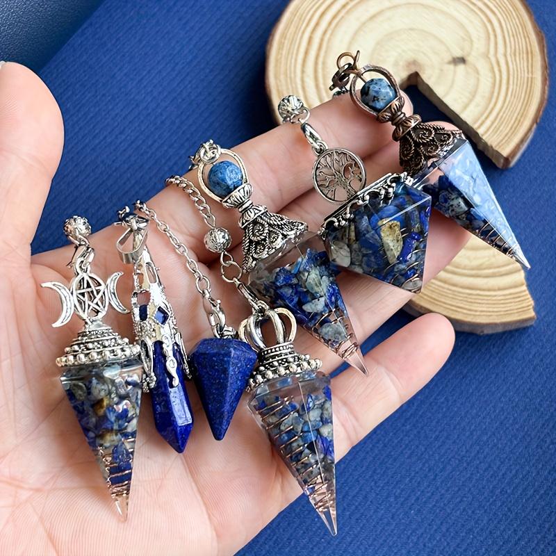 4 Stück Lapislazuli Pendel Set, ein Glück bringender, mystischer und edler Kristall, weit verbreitet für verschiedene Anlässe, Halloween Party Souvenirs, Hexen Wahrsagerei
