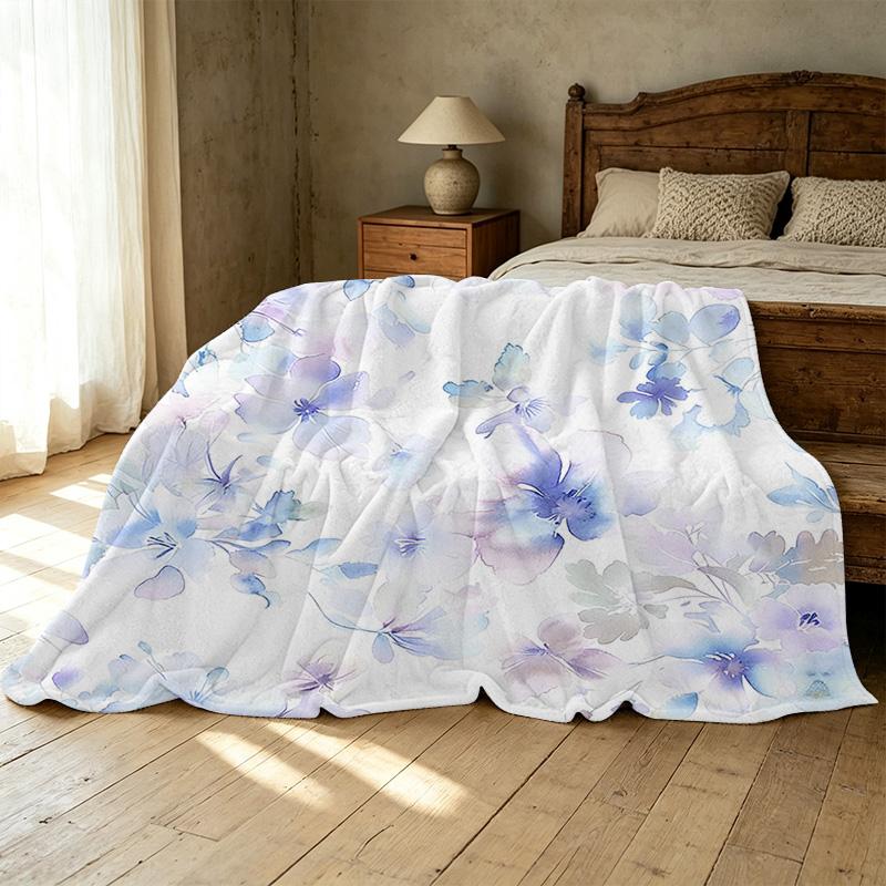 Pill-Resistant Flannel Blanket, Delicate Watercolor Floral, Soft & Skin-Friendly, Warm Cozy for Home All Seasons, Perfect for Christmas & Halloween
