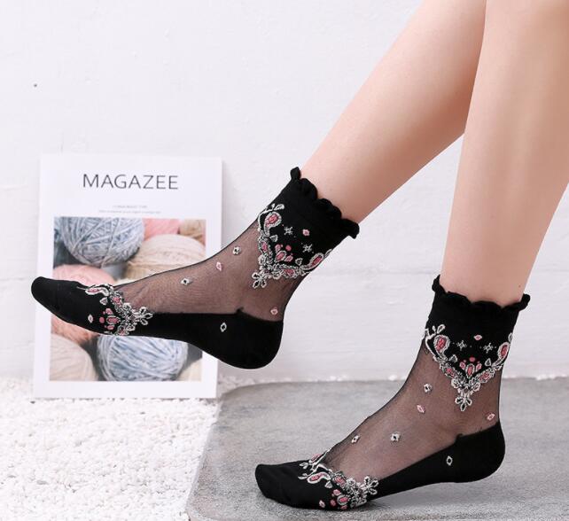 1 pereche de șosete din dantelă pentru femei, la modă de vară, șosete subțiri transparente, anti-alunecare, șosete ultra-subțiri pentru femei.