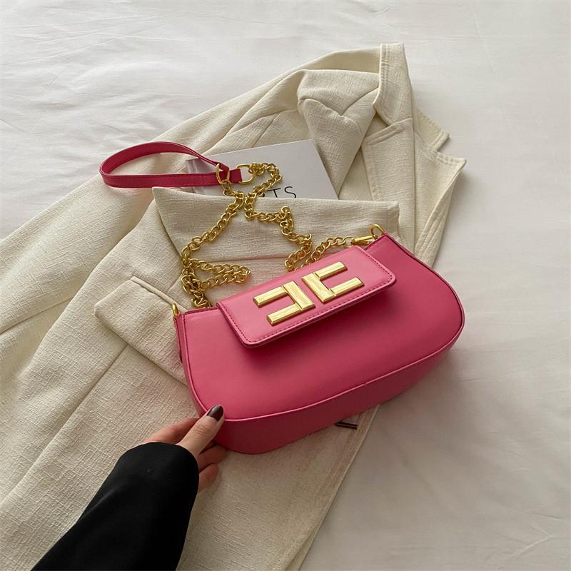 Trendy French Style Women s Crossbody Chain Bag In Chic Black Khaki Blue White Pink Colors розовый