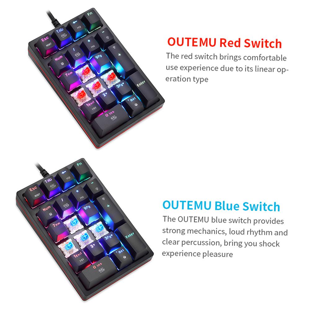 Motospeed K24 Numeric Mechanical Keyboard 21 Keys USB Wired Keyboard with 13 RGB Light Effects OUTEMU Blue Switch
