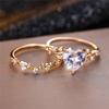 Female Crystal White Zircon Stone Heart Engagement Ring Set Luxury Gold Color Wedding Jewelry For Women