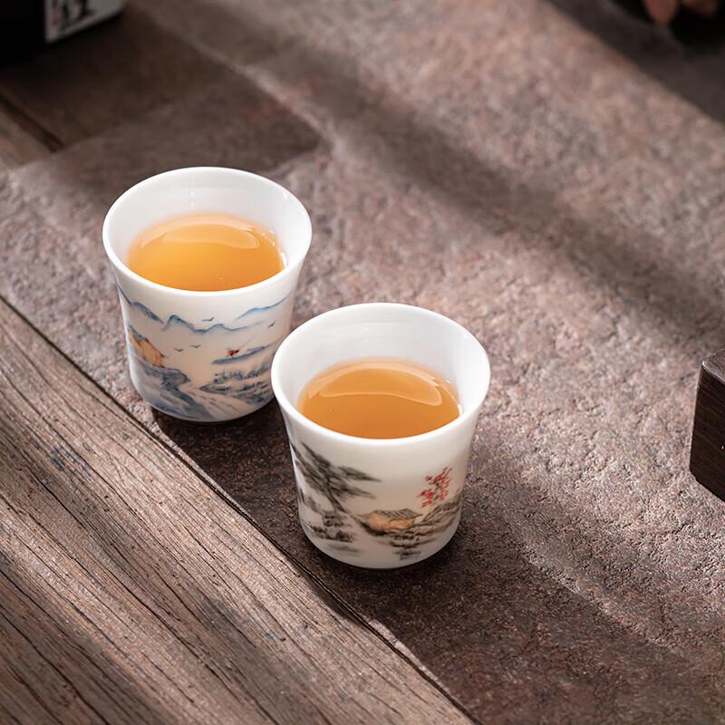 Sushih Hand-Painted Gold Ceramic Gongfu Teacups (Pair)