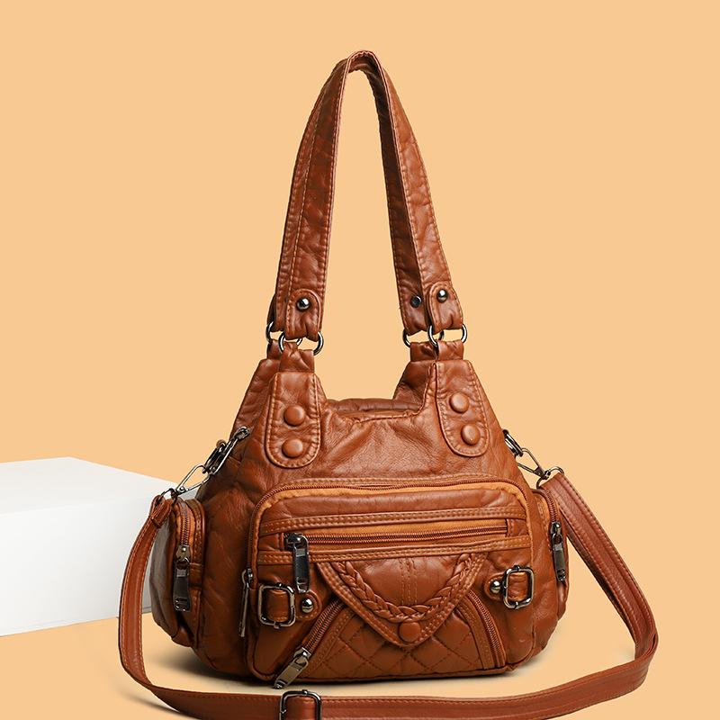 Retro Women's Bag, Large Capacity, Fashionable and Multi-purpose Handbag, Simple Washed Soft Leather Mother Bag, Shoulder Bag.