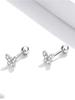 Sterling Silver S925 Simple Butterfly Earrings with White Gold Plated Zircon