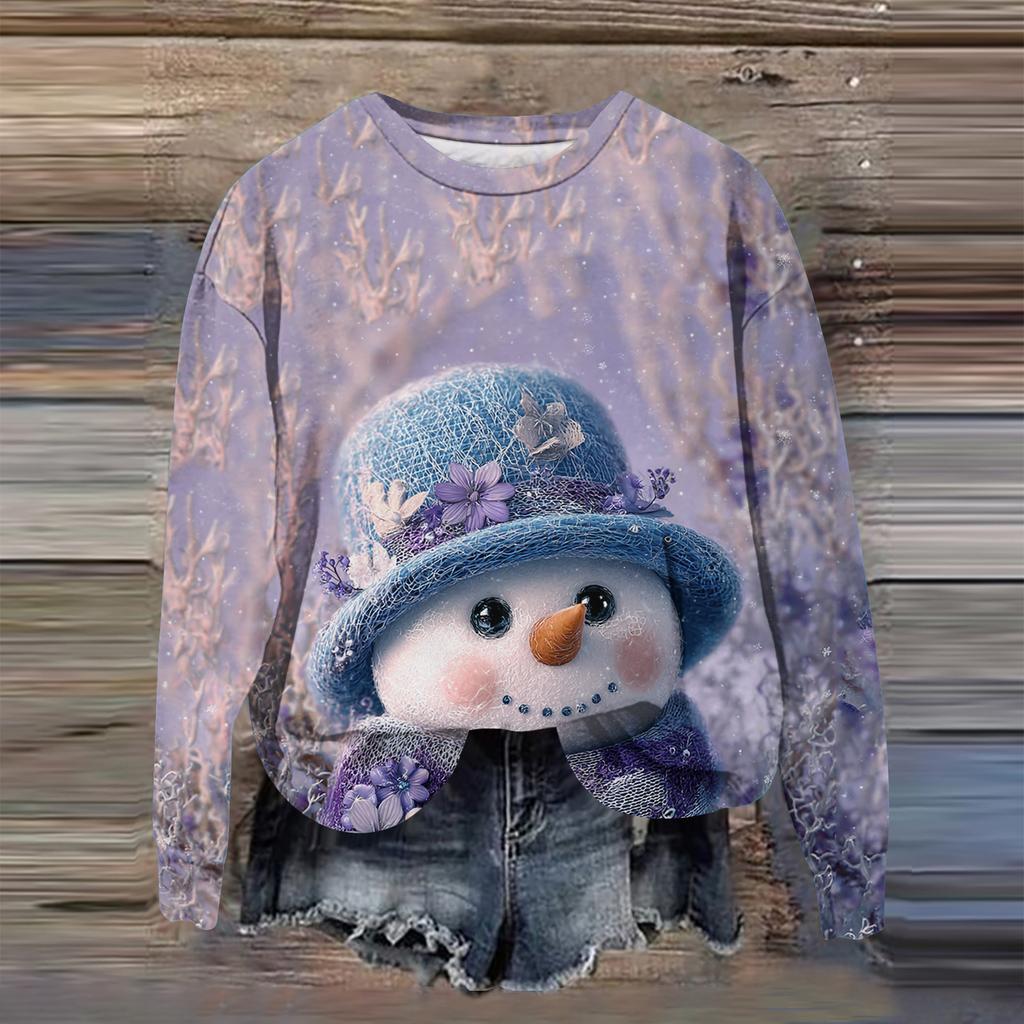 Women's Fashion Printed Long Sleeve Loose Round Neck Sweatshirt Top Fall