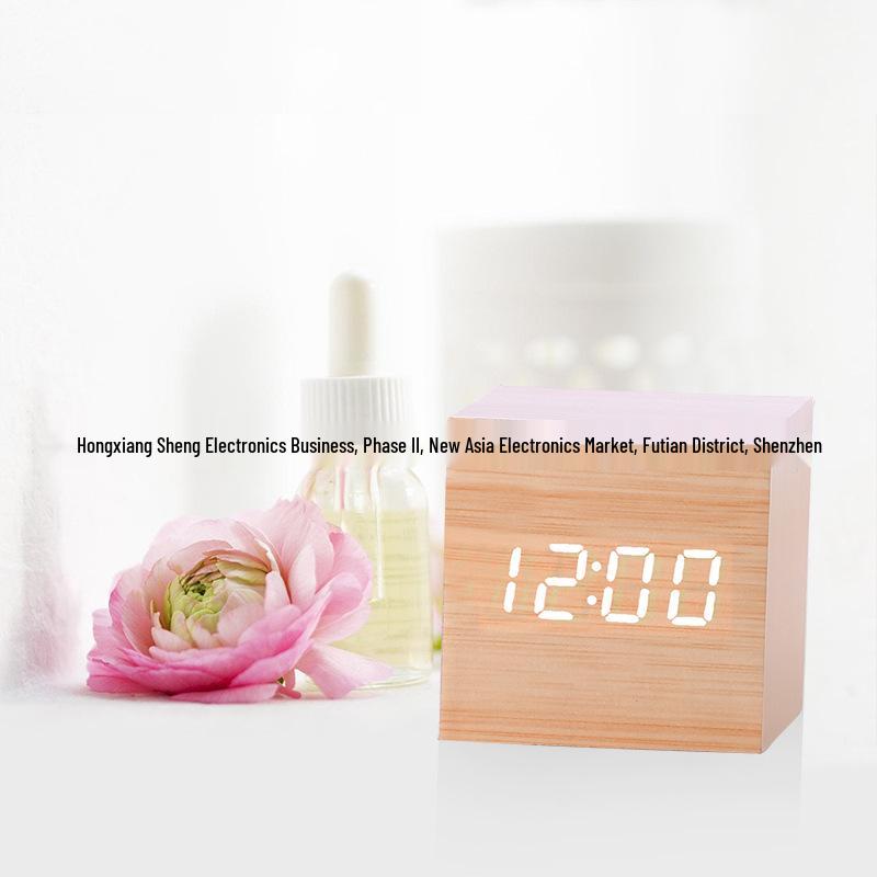 Wooden LED Alarm Clock with Voice Control and Night Light - Silent, Creative Digital Timepiece and Perfect Gift