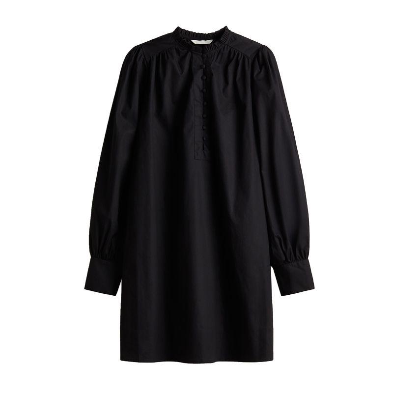 Spring New Women's Clothing French Style Stringy Selvedge round Neck Lantern Sleeve Short a Words Mini Dress 1264747