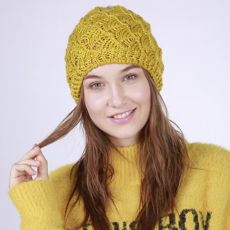 Lady Handmade Knitted Hat Double Layer Fan-Shaped Knitting Pompom Hat Hood Rabbit Hair Ball Woolen Warm Hood Warm Cap  B-8470