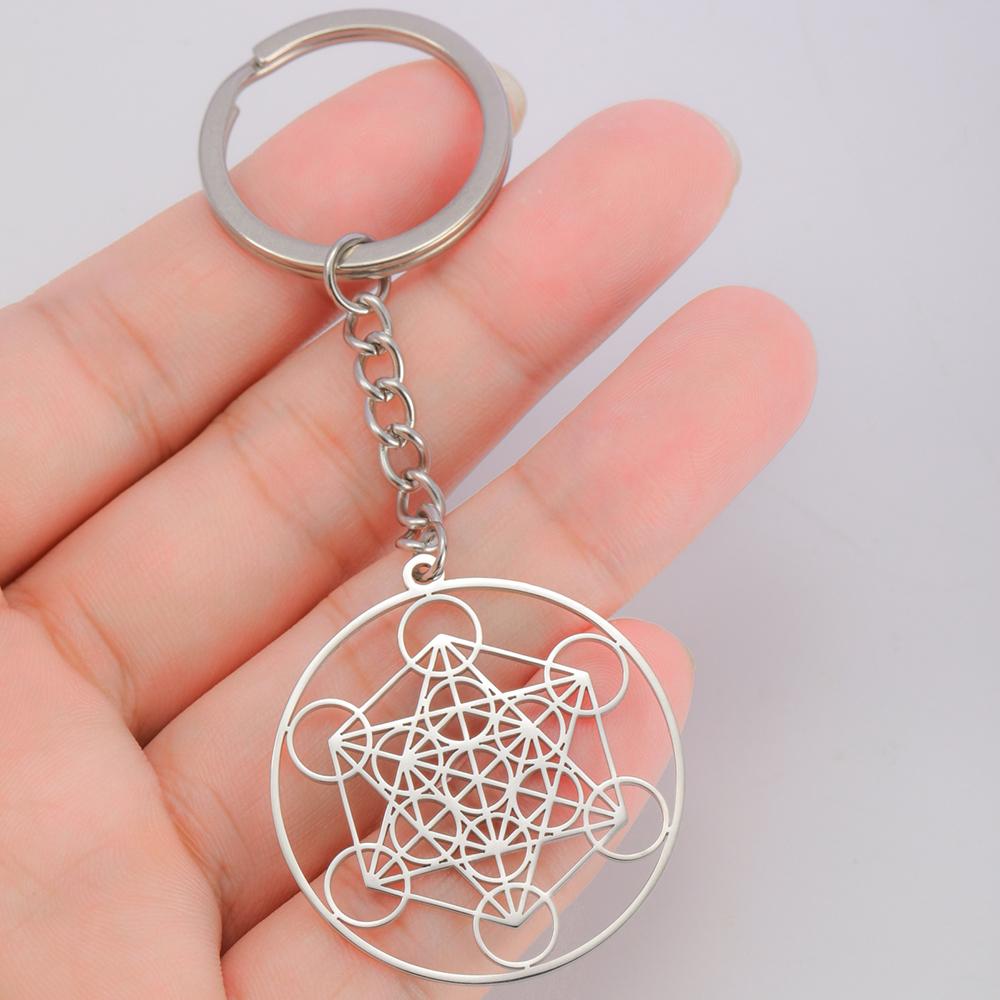 Dawapara Metatron Cube Keychain Seal Archangel Metatron Sacred Geometry Pendant Stainless Steel Spiritual Jewelry