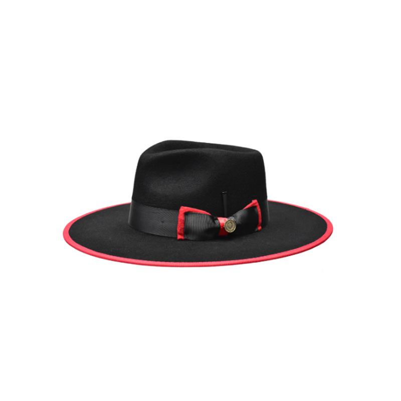 Factory Direct Sales Hot-Selling Bow Webbing Decorative Wool Top Hat Versatile Men'S And Women'S Pure Wool Felt Hat
