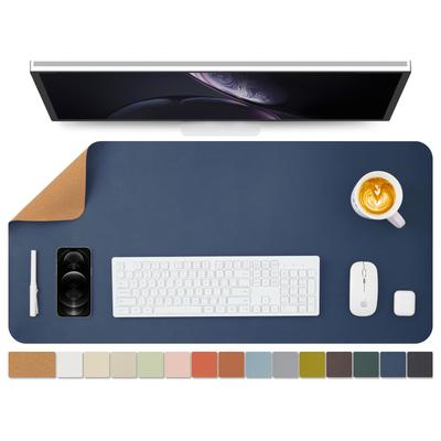 Naturkork & PU Doppelseitige Schreibtischunterlage, Großes Mauspad, Schreibtischschutz, Wasserdichte Tastaturmatte, Ideal für Büro/Zuhause/Gaming/Dekoration (Dunkelmarine,