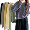 2024 Korean Style Women's Solid Color Hoodie: Fashionable, Loose, Long Sleeve, Round Neck, Short, Versatile Top for Spring/Autumn.