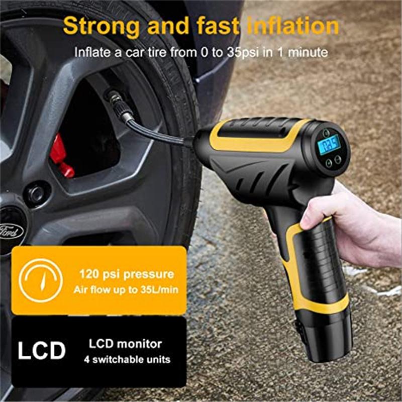 120W Wireless Car Air Pump Handheld USB Air Compressor Pneumatic Tire Inflator With Digital Display With LED Car Pressure Gauge