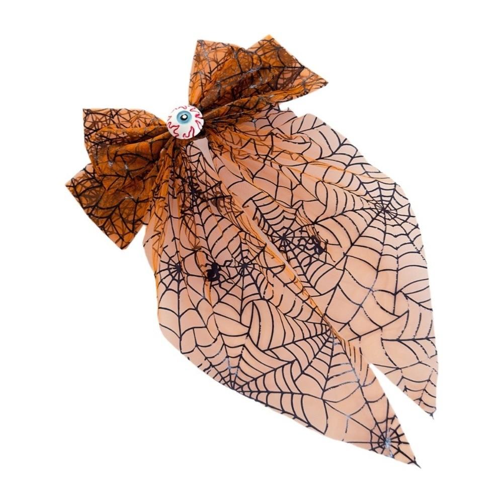 Orange Hair Accessories Dark Style Spider Web Hair Bows Halloween Hair Clip Dance Event