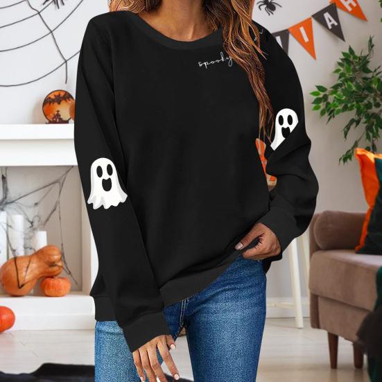 Halloween Sweatshirts for Women Spooky Season Graphic Cute Ghost Sweater Pullover Long Sleeve Crewneck Tops
